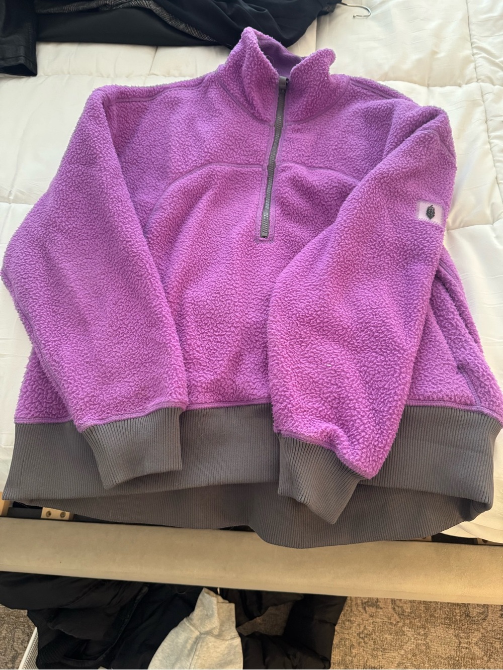 FREE PEOPLE MOVEMENT Purple Sherpa Quarter-Zip Fleece Pullover